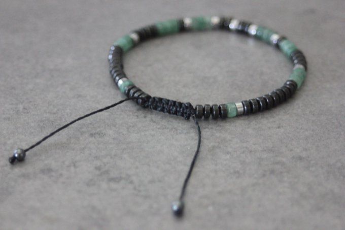 Bracelet perles heishi en aventurine émeraude, hématite et hématite argentée