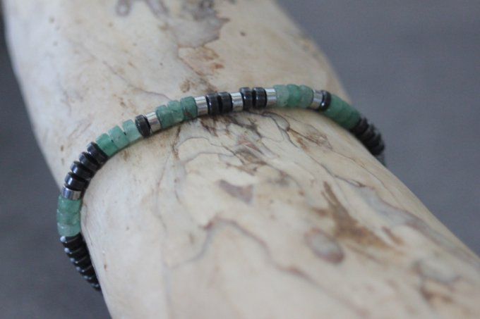 Bracelet perles heishi en aventurine émeraude, hématite et hématite argentée