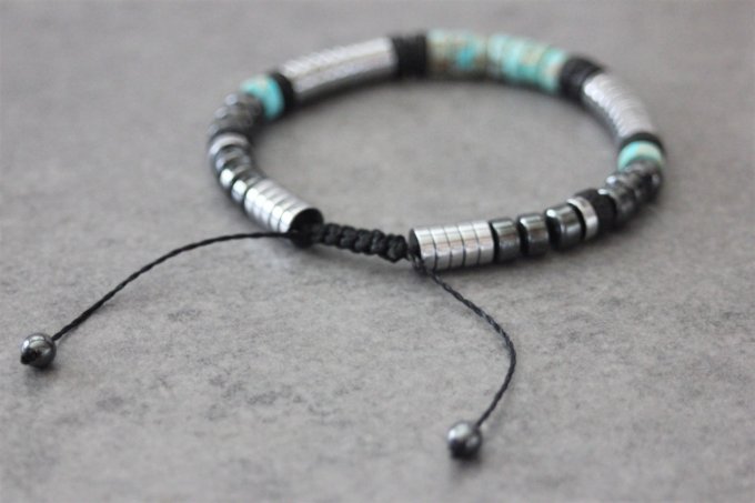 Bracelet perles heishi en jaspe impérial, pirerre de lave et hématite