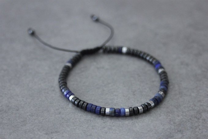 Bracelet perles heishi en lapis lazuli, hématite et hématite argentée 