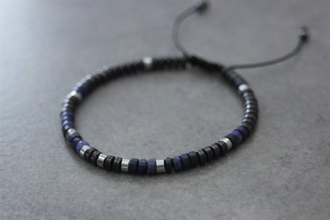 Bracelet perles heishi en lapis lazuli, hématite et hématite argentée 
