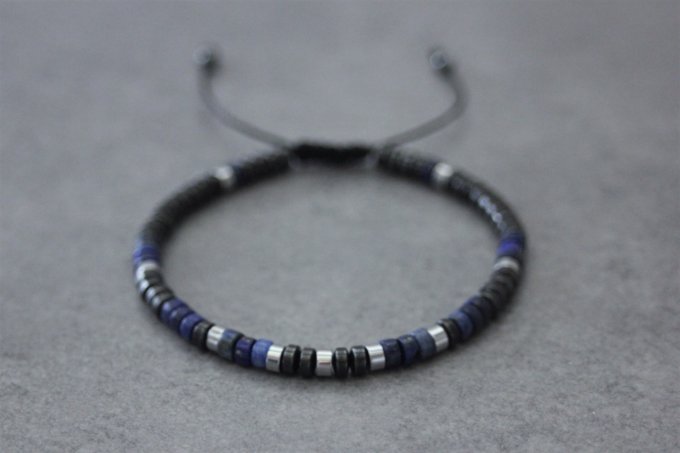 Bracelet perles heishi en lapis lazuli, hématite et hématite argentée 