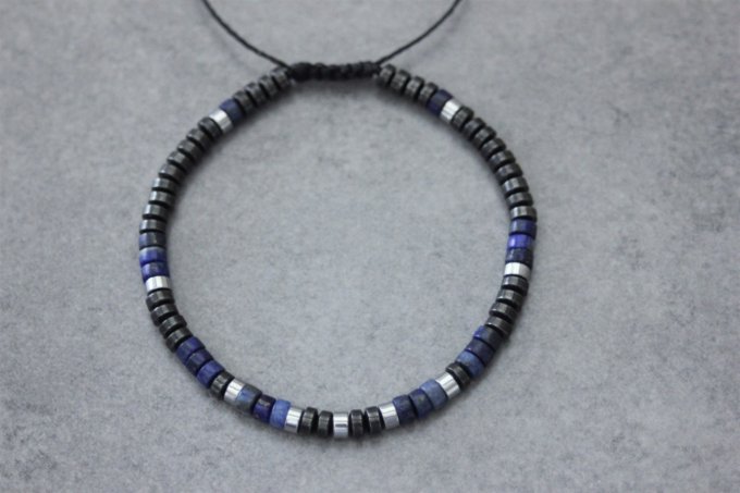 Bracelet perles heishi en lapis lazuli, hématite et hématite argentée 