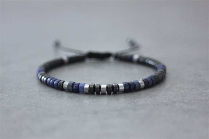 Bracelet perles heishi en lapis lazuli, hématite et hématite argentée 