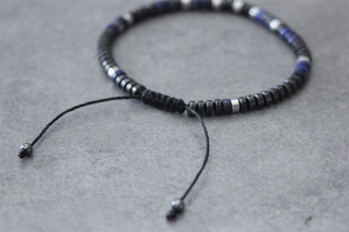 Bracelet perles heishi en lapis lazuli, hématite et hématite argentée 