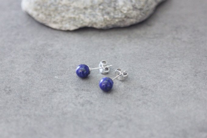 Boucles d'oreilles en lapis lazuli et argent massif 