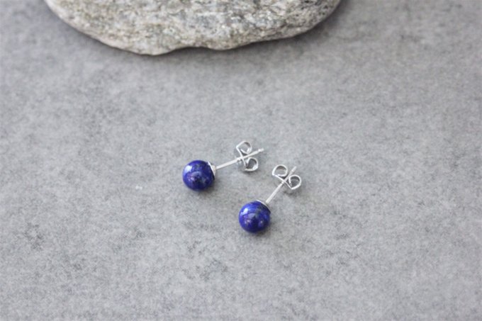 Boucles d'oreilles en lapis lazuli et argent massif 