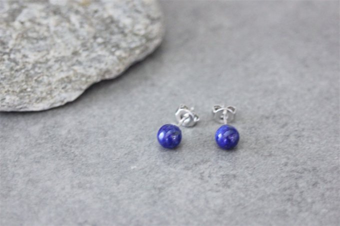 Boucles d'oreilles en lapis lazuli et argent massif 