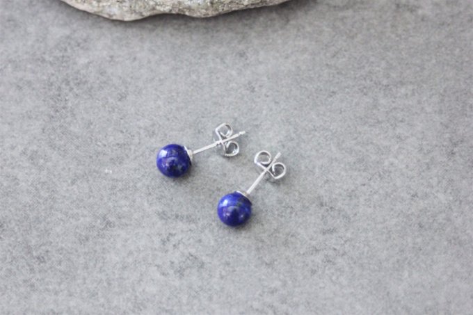 Boucles d'oreilles en lapis lazuli et argent massif 