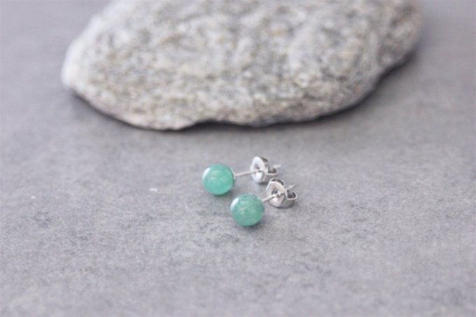 Boucles d'oreilles en aventurine émeraude et argent massif 