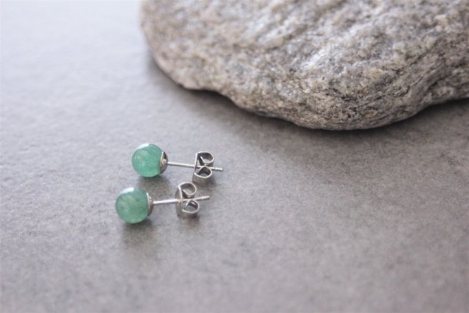 Boucles d'oreilles en aventurine émeraude et argent massif 