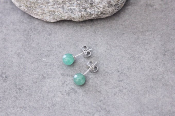 Boucles d'oreilles en aventurine émeraude et argent massif 