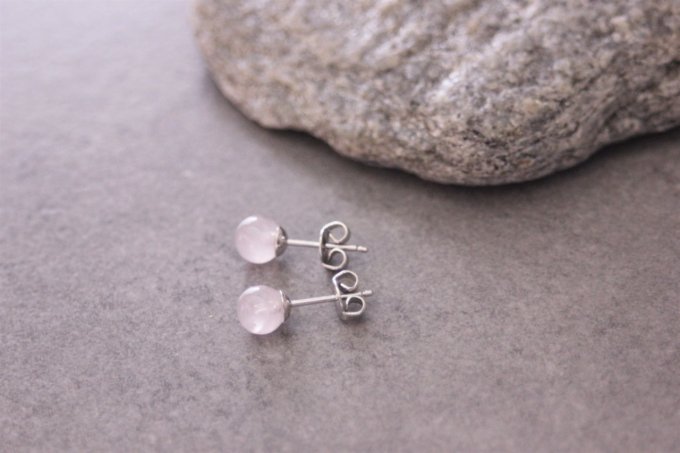 Boucles d'oreilles en quartz rose et argent massif