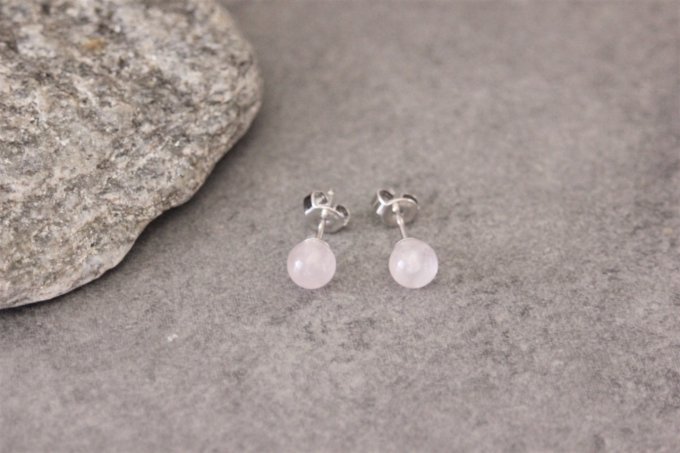 Boucles d'oreilles en quartz rose et argent massif