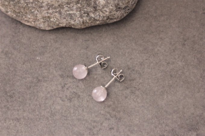 Boucles d'oreilles en quartz rose et argent massif