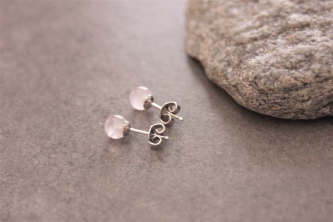 Boucles d'oreilles en quartz rose et argent massif