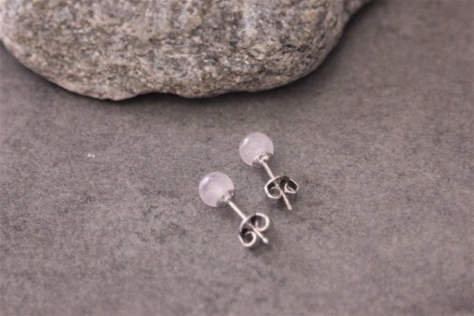 Boucles d'oreilles en quartz rose et argent massif