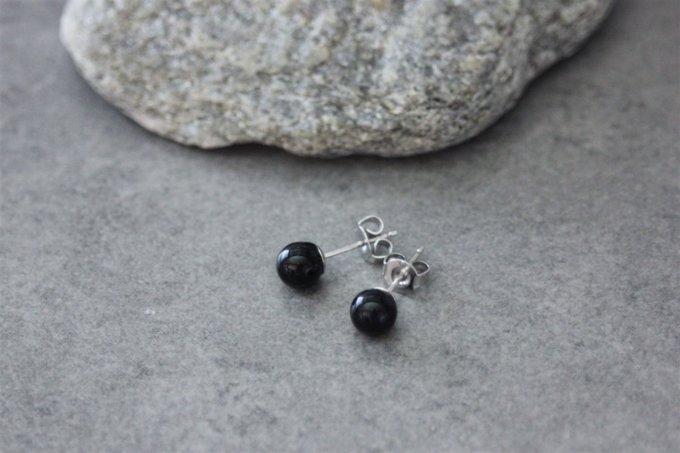 Boucles d'oreilles en onyx noir et argent massif 