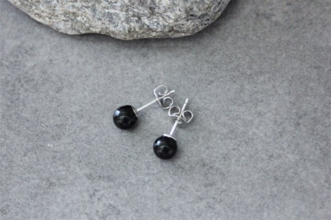 Boucles d'oreilles en onyx noir et argent massif 