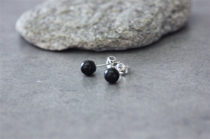 Boucles d'oreilles en onyx noir et argent massif 