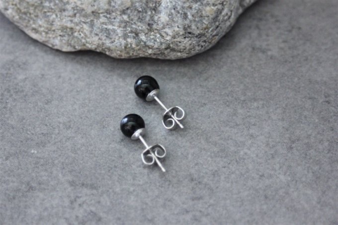 Boucles d'oreilles en onyx noir et argent massif 