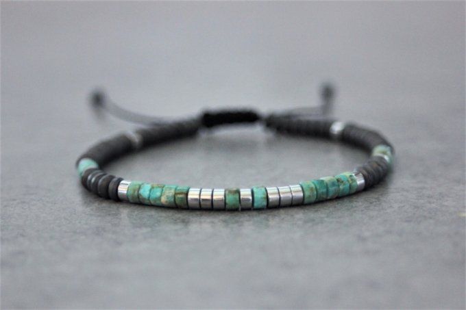 Bracelet perles heishi en turquoise, hématite et hématite argentée