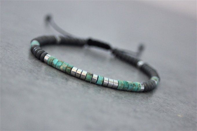 Bracelet perles heishi en turquoise, hématite et hématite argentée