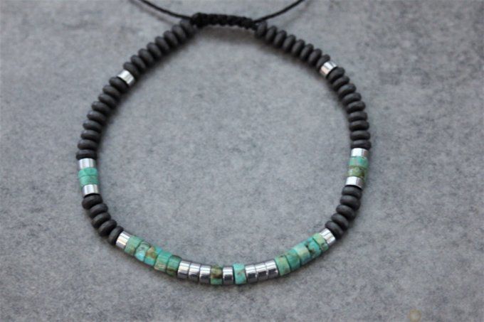 Bracelet perles heishi en turquoise, hématite et hématite argentée