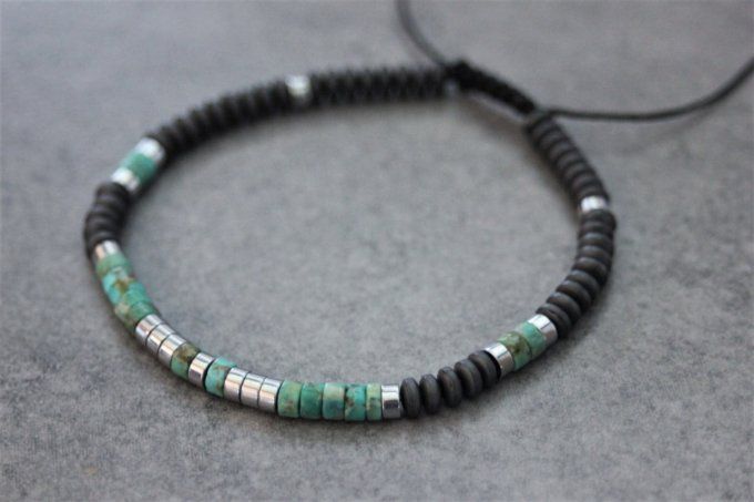 Bracelet perles heishi en turquoise, hématite et hématite argentée