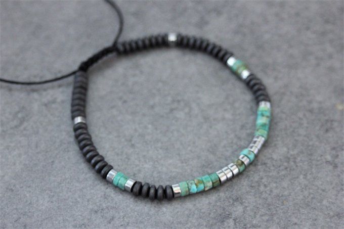 Bracelet perles heishi en turquoise, hématite et hématite argentée