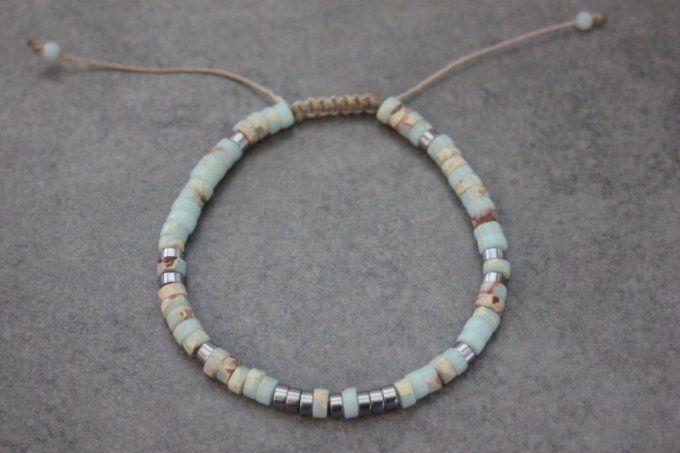 Bracelet perles heishi en jaspe impérial et hématite argentée