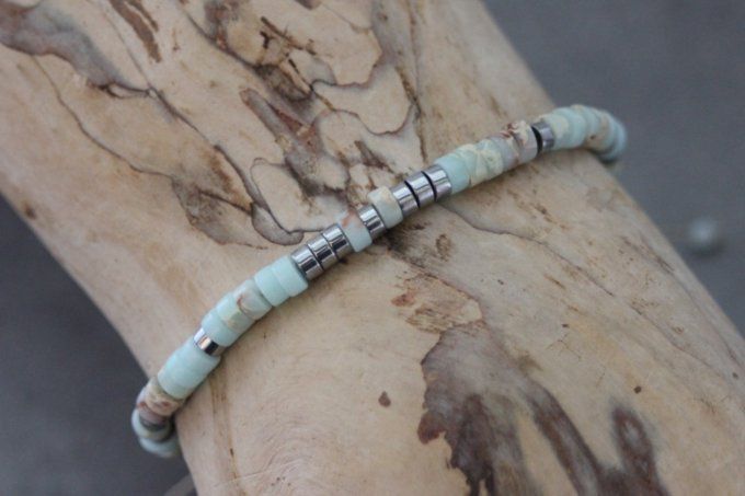 Bracelet perles heishi en jaspe impérial et hématite argentée