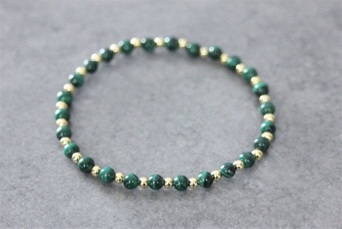 Bracelet perles malachite et perles plaqué or