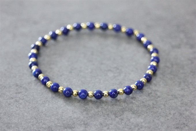 Bracelet perles lapis lazuli et perles plaqué or