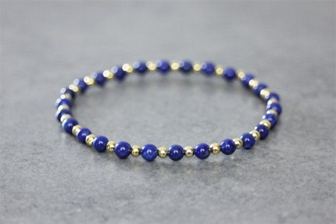 Bracelet perles lapis lazuli et perles plaqué or