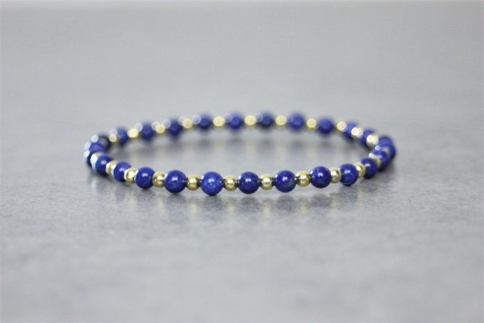 Bracelet perles lapis lazuli et perles plaqué or