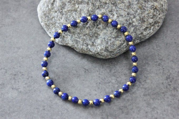 Bracelet perles lapis lazuli et perles plaqué or