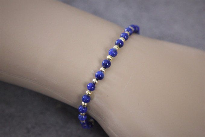 Bracelet perles lapis lazuli et perles plaqué or