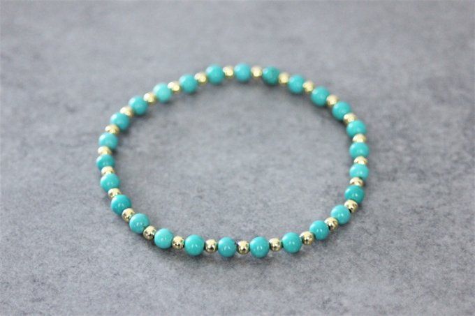 Bracelet perles en turquoise et perles plaqué or