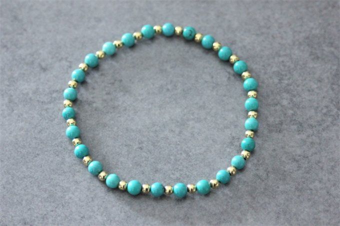 Bracelet perles en turquoise et perles plaqué or