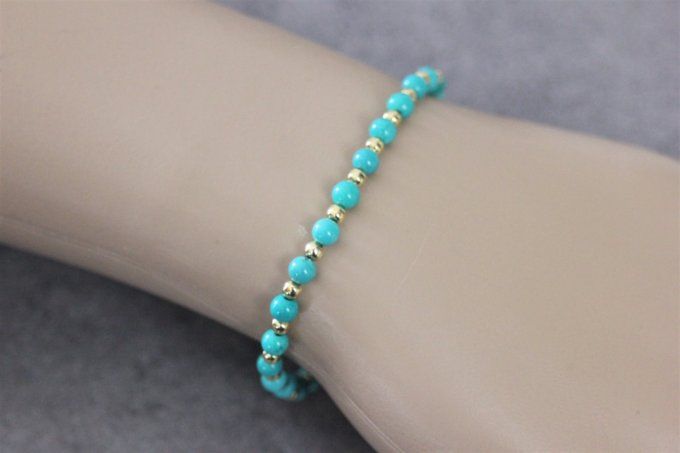 Bracelet perles en turquoise et perles plaqué or