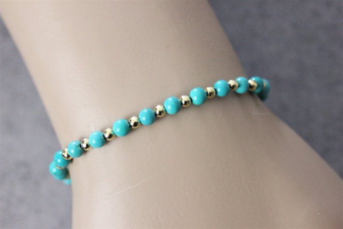 Bracelet perles en turquoise et perles plaqué or