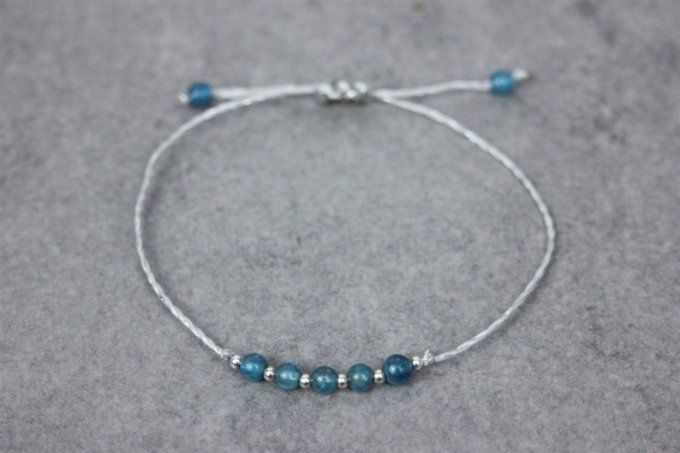 Bracelet cordon perles apatite et argent massif