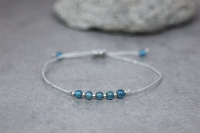 Bracelet cordon perles apatite et argent massif