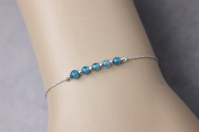 Bracelet cordon perles apatite et argent massif