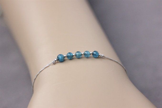 Bracelet cordon perles apatite et argent massif