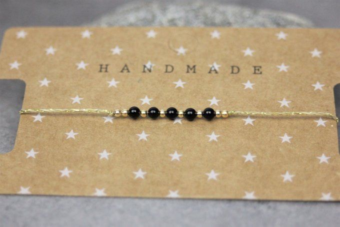 Bracelet cordon perles onyx noir et or gold filled