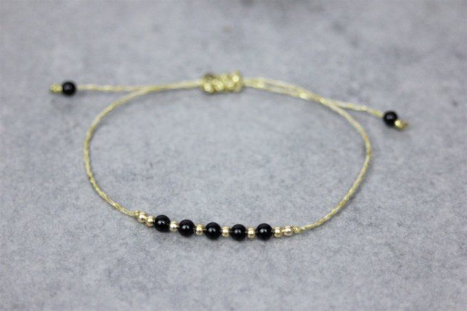 Bracelet cordon perles onyx noir et or gold filled
