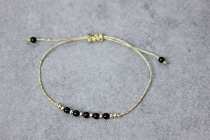 Bracelet cordon perles onyx noir et or gold filled