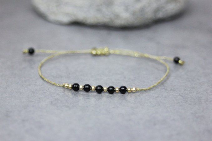 Bracelet cordon perles onyx noir et or gold filled